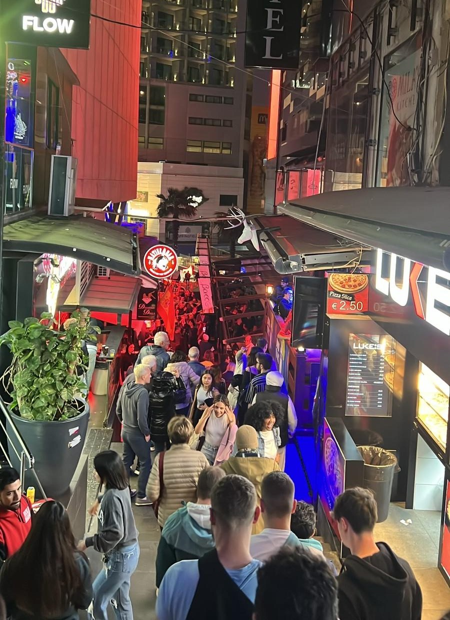 Staircase leading to Paceville’s nightlife zone, perfect entry point for an unforgettable party night